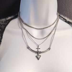 Unique Aventurine Triangle Pendant Layering Necklace